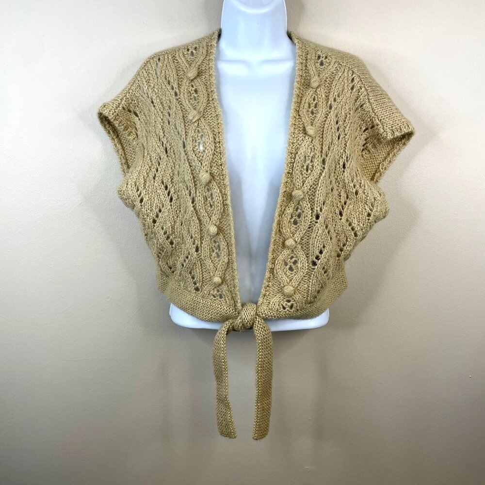Y2K Cottagecore Crochet Alpaca Mohair Sweater Womens Large Bobble Knit Layering